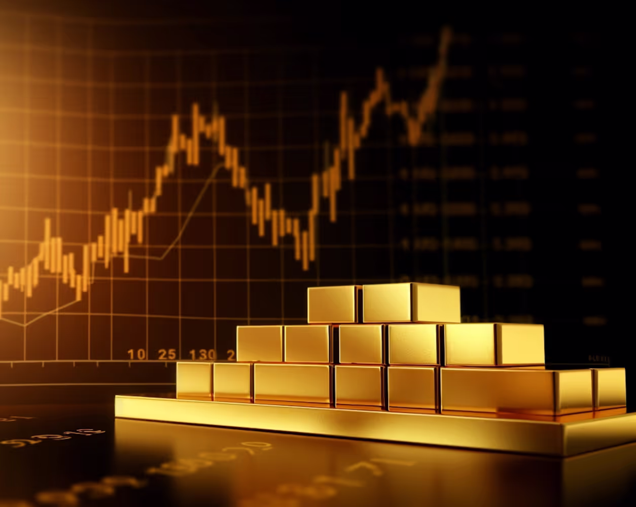 Gold bars and stock prices going up