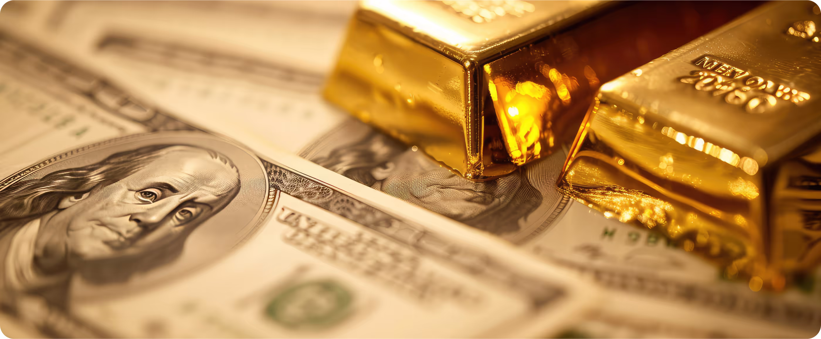 Gold bars on money
